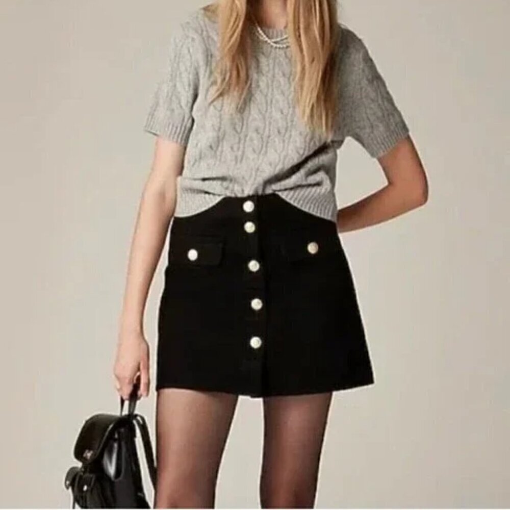 J. Crew Button Front Cotton Denim Mini Skirt Black Size 6/S NWT